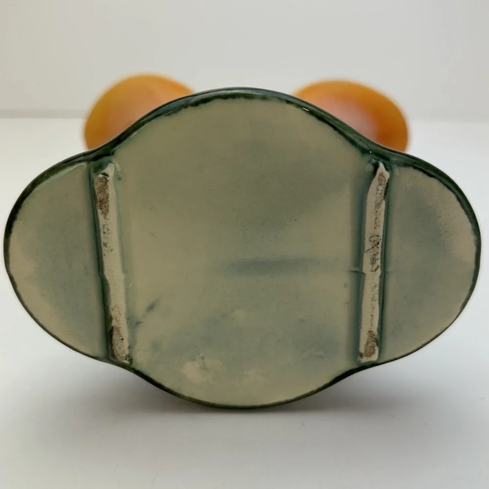 Vintage‎ Hull Pottery Double Cornucopia Vase 103 Mottled Orange and Green